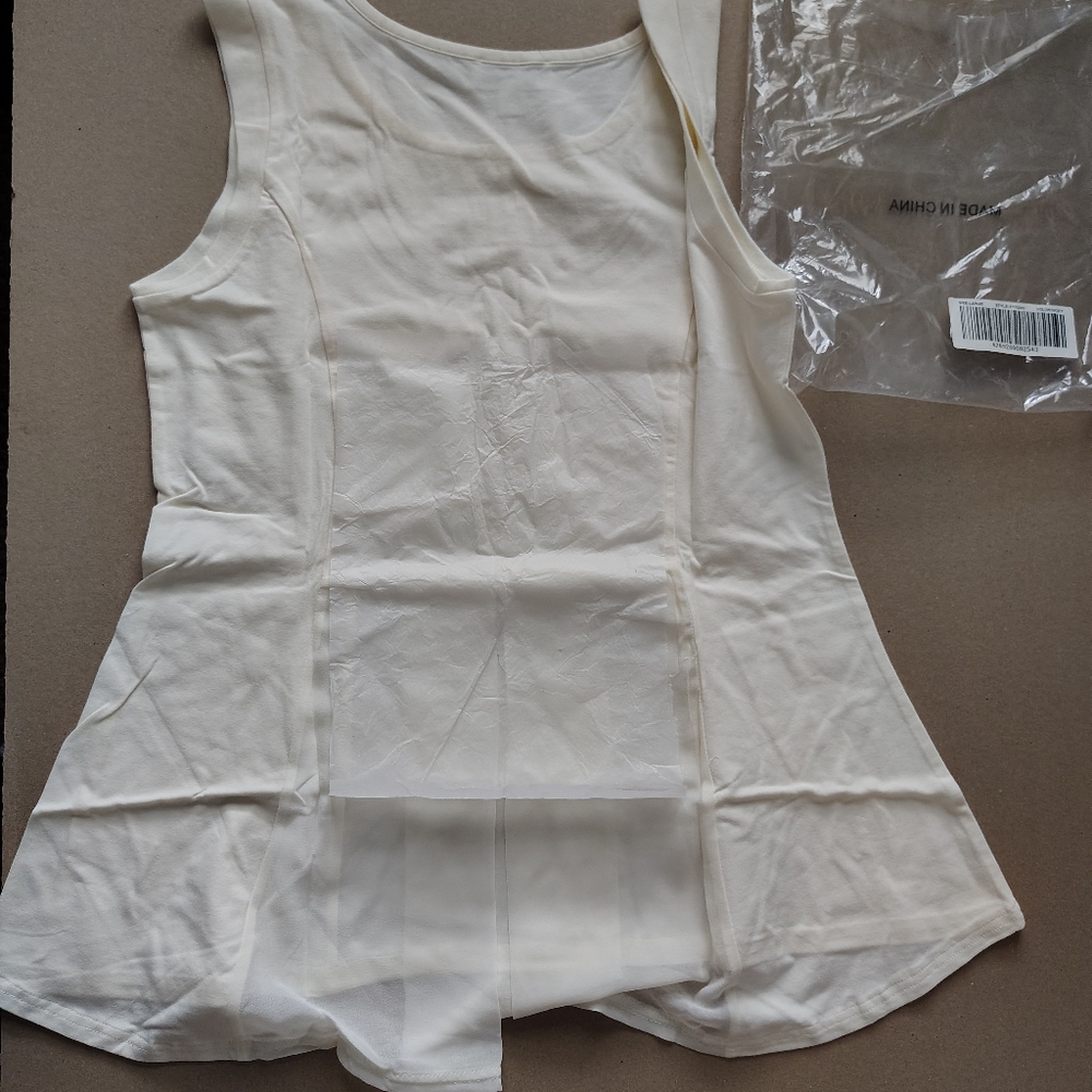 Kathleen Kirkwood‎ Swing Cami Sheer Georgette Back Peplum Pleated Tank Top Ivory - Picture 11 of 11